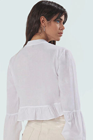 Pamuklu Dantelli Slim Fit Plaj Bluz Bağlamalı Yazlık Kaliteli İşçilik Rahat Kullanım