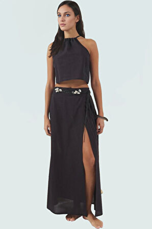 Viskoz Dokuma Plaj Bluz Etek Takımı Çok Desenli Reglan Kol Yazlık Mükemmel Uyum