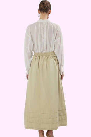 Kadın Gabardin Maxi Etek Dantel Detay Casual Günlük Kombinler Hafta Sonu Dayanıklı Malzeme