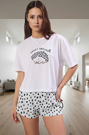 Pamuklu Kirpi Desenli Rahat Pijama Takımı Yazlık Nefes Alabilir Ev Giysisi Uzun Ömürlü