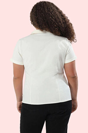 Kadın Düz Desen Büyük Beden Gömlek; Rahat Kesim; Kısa Kol; Yazlık; Günlük Kaliteli Malzeme