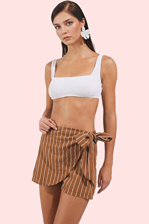 Kadın Çizgili Bağlamalı Yüksek Bel Şort Etek Yaz Plaj Kombinleri İçin Stilin Buluştuğu Yer