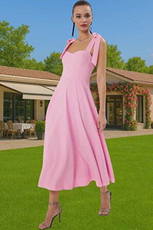 Feminen A Kesim Midi Abiye Elbise Polyester Elastan Dokuma Kumaştan Günlük Kullanım İçin
