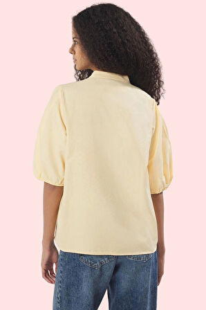 Kadın Düz Desen Bisiklet Yaka Oversize Pamuklu Yazlık Gömlek İş Ve Günlük Kaliteli Malzeme