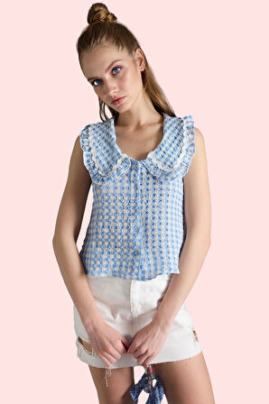 Kadın Yazlık Ekose Desenli Kolsuz Bluz Rahat Kalıp Günlük Kombin Yaz Aylarının Vazgeçilmezi