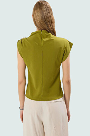 Aksesuar Detaylı Örme Bluz Fitted Kalıp Kısa Kol Casual Uzun Ömürlü Rahat Kullanım