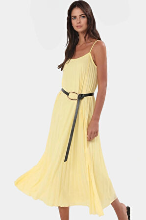 A line Tül Maxi Elbise Örme Kumaş Halter Yaka Yırtmaçlı Rahat Kesim Mükemmel Uyum Trend Tasarım