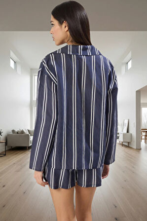 Çizgili Desenli Viskoz Pijama Takımı Nefes Alan Rahatlık Özel Tasarım Rahat Ve Şık