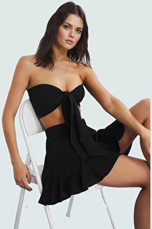 Yazlık Şıklık Leopar Desenli Bağlamalı Kolsuz Bluz Etek Takım Zarifane Tasarım Günlük Kullanım İçin