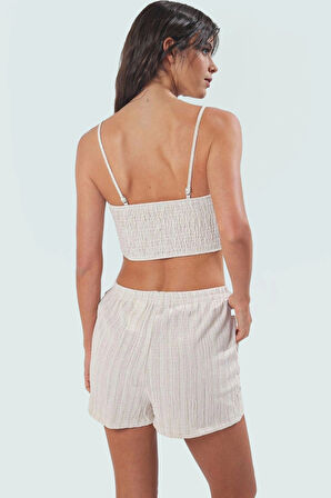 Rahat Pamuk Bluz Şort Takım Yazlık Plaj Kombinleri İçin İnce Askılı Uzun Ömürlü Özenle Seçilmiş