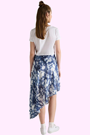 Kadın Desenli Fırfırlı Asimetrik Etek Rahat Kesim Günlük Kombinler İçin Yaz Aylarının Vazgeçilmezi