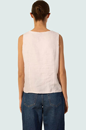 Keten Dantel Detaylı Crop Bluz Rahat Yazlık Stil Şık Görünüm Yüksek Kalite Kaliteli İşçilik