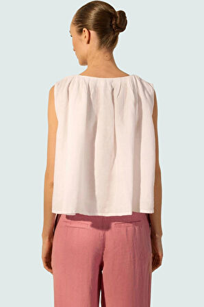 Keten Crop Bluz Dik Yaka Bağlama Detayı Günlük Stil Özel Tasarım Şık Görünüm