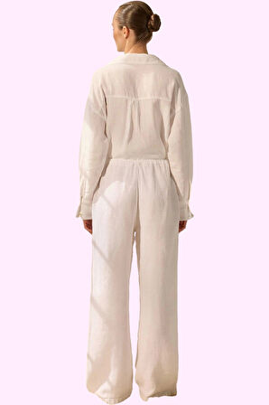 Kadın Keten Geniş Paça Pantolon Günlük Kombinler İçin Rahatlık Hafta Sonu Kaliteli Malzeme