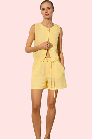 Kadın Yüksek Bel Keten Mini Şort; Geniş Paça; Rigid Dokuma; Yazlık Yaz Aylarının Vazgeçilmezi