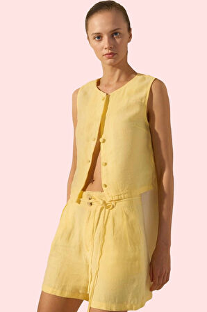 Kadın Yüksek Bel Keten Mini Şort; Geniş Paça; Rigid Dokuma; Yazlık Yaz Aylarının Vazgeçilmezi