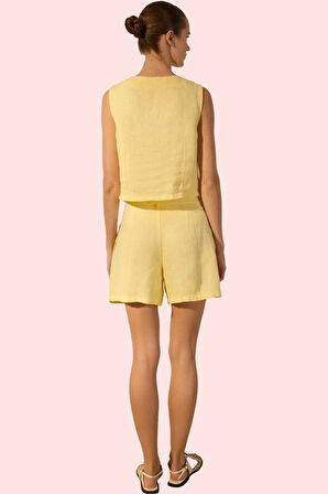 Kadın Yüksek Bel Keten Mini Şort; Geniş Paça; Rigid Dokuma; Yazlık Yaz Aylarının Vazgeçilmezi