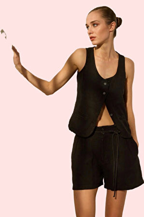 Kadın Yüksek Bel Keten Mini Şort; Geniş Paça; Rigid Dokuma; Yazlık Yaz Aylarının Vazgeçilmezi