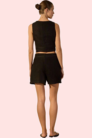 Kadın Yüksek Bel Keten Mini Şort; Geniş Paça; Rigid Dokuma; Yazlık Yaz Aylarının Vazgeçilmezi