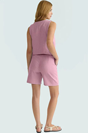 Şık Viskon Süprem Dokuma Yelek Şort Takım Yüksek Bel Yazlık Görünüm Rahat Ve