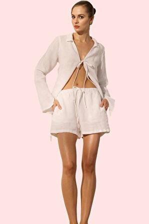 Kadın Kısa Boy Keten Şort Geniş Paça Yüksek Bel Dokuma Kumaş Günlük Kullanım Modern Tasarım