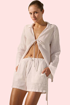 Kadın Kısa Boy Keten Şort Geniş Paça Yüksek Bel Dokuma Kumaş Günlük Kullanım Modern Tasarım