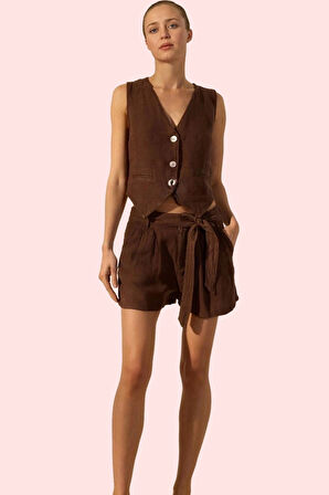 Kadın Keten Şort Yüksek Bel Geniş Paça Rigid Dokuma Rahat Günlük Tarz Yaz Aylarının Vazgeçilmezi