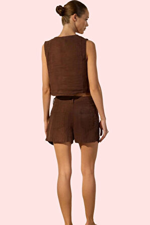 Kadın Keten Şort Yüksek Bel Geniş Paça Rigid Dokuma Rahat Günlük Tarz Yaz Aylarının Vazgeçilmezi