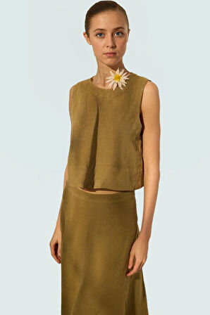 Yazlık Kolsuz Keten Bluz Nefes Alabilir Dokuma Kumaş Regular Kalıp Zarifane Tasarım