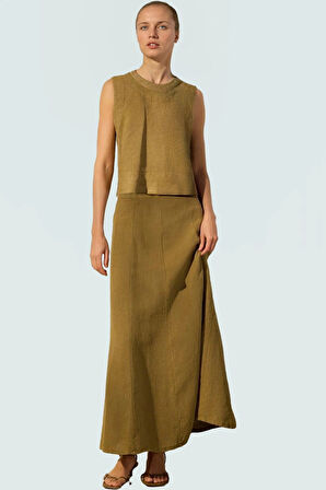 Yazlık Kolsuz Keten Bluz Nefes Alabilir Dokuma Kumaş Regular Kalıp Zarifane Tasarım