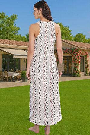 A line Kalıp Maxi Triko Örme Plaj Elbisesi Geometrik Desenli Rahat Uzun Ömürlü Seçkin Malzeme