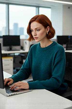 Şık Kadın Triko Kazak Regular Kalıp Düşük Kol Bisiklet Yaka Tasarım Soğuk Havalar İçin Mükemmel