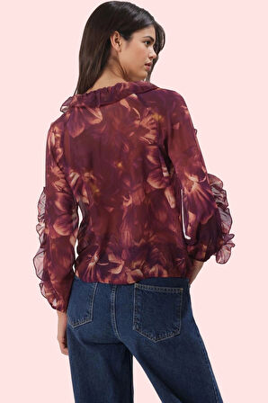 Kadın Çok Şifon Gömlek Çiçek Desenli Regular Kalıp Uzun Kollu Günlük Kullanım Modern Tasarım