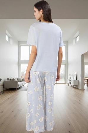 Pamuklu Örme Pijama Takımı Çiçek Desenli Rahat Kalıp Günlük Kullanım İçin Özenle Seçilmiş