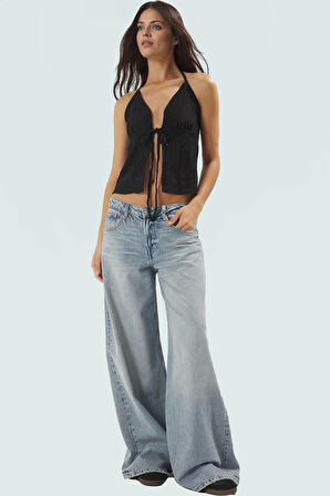 Kolsuz Jakarlı Bluz Fitted Kalıp Boyundan Bağlamalı Yazlık Örme Yüksek Kalite