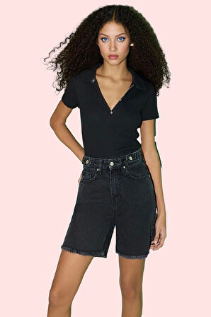 Kadın Denim Şort Pamuk Yüksek Bel City Short Rahat Günlük Stil Hafta Sonu Kaliteli Malzeme
