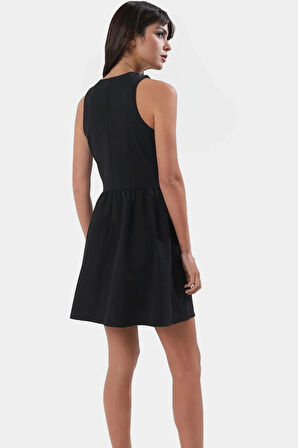 Mini Elbise Skater Kalıp Dokuma Kumaş Kolsuz Yazlık Yüksek Kalite Günlük Kullanım İçin