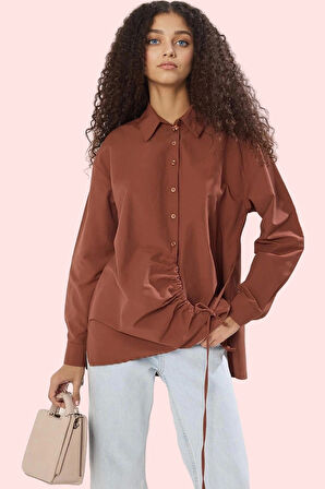 Kadın Uzun Kollu Gömlek Büzgü Detaylı Günlük Stil Modern Tasarım Yaz Aylarının Vazgeçilmezi