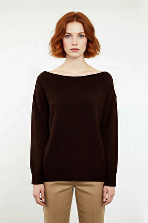 Kadın Basic Kayık Yaka Oversize Triko Kazak Rahat Ve Şık İlkbahar Sonbahar Günlerine Özel Kaliteli