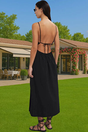 Pamuklu Elastan Maxi Plaj Elbisesi A line Kesim Halter Yaka Yazlık Trend Tasarım Rahat Ve Şık