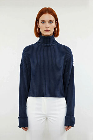 Kadın Oversize Super Crop Balıkçı Yaka Kışlık Triko Kazak Uzun Kollu Rahat Ve Şık Stil Kaliteli