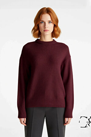 Kadın Oversize Bisiklet Yaka Triko Kazak Düşük Kollu Kış Mevsimi Rahatlığını Sunan Günlük Şıklık