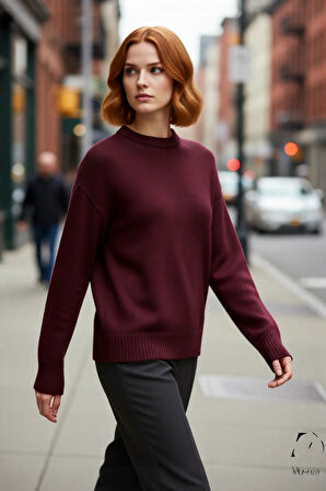 Kadın Oversize Bisiklet Yaka Triko Kazak Düşük Kollu Kış Mevsimi Rahatlığını Sunan Günlük Şıklık