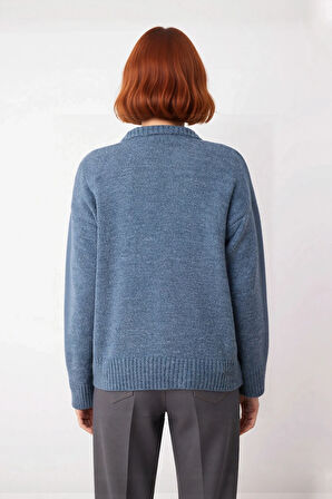 Kadın Oversize Bisiklet Yaka Triko Kazak Düşük Kollu Kış Mevsimi Rahatlığını Sunan Günlük Şıklık