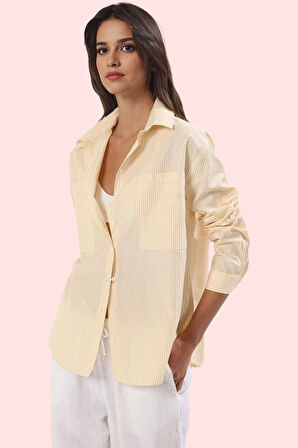 Kadın Pamuklu Dokuma Gömlek Çizgili Oversize Kalıp Smart Ofis Günlük Kullanım Modern Tasarım