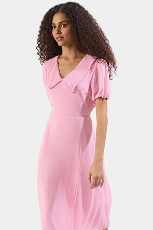 Astarlı Dokuma Şifon Elbise A Kesim Midi Boy Yazlık Profesyonel Görünüm Rahat Ve Şık