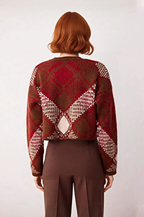 Kadınların Gardırobuna Şıklık Katacak Rahat Oversize Baklava Desenli Triko Kazak Kaliteli Şık