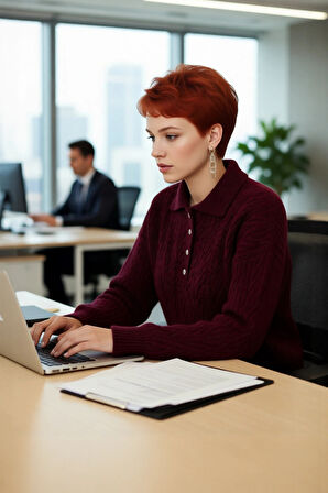 Kadın Oversize Triko Polo Yaka Saç Örgü Düşük Kollu Rahat Kışlık Basic Stil Kazak Kaliteli