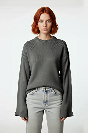 Kadınlara Özel Oversize Triko Kazak İspanyol Kol Bisiklet Yaka Uzun Kollu Rahat Şıklık Kaliteli