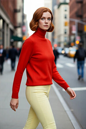 Kadın Günlük Akrilik Oversize Balıkçı Yaka Triko Kazak Konforlu Ve Şık Kış Kombinleri Kaliteli